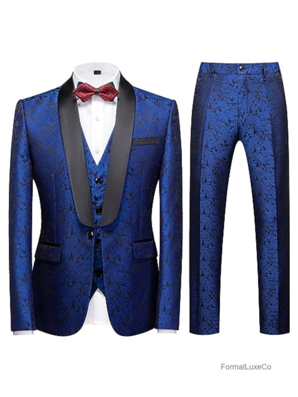 Men's Slim Fit 3 Piece Paisley Suit Set Shawl Lapel Tuxedo Prom Wedding